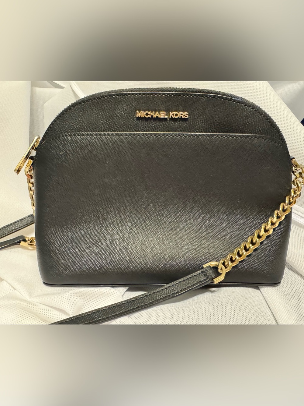 Michael Kors Emmy Saffiano Leather Medium Crossbody Bag (Black Saffiano)